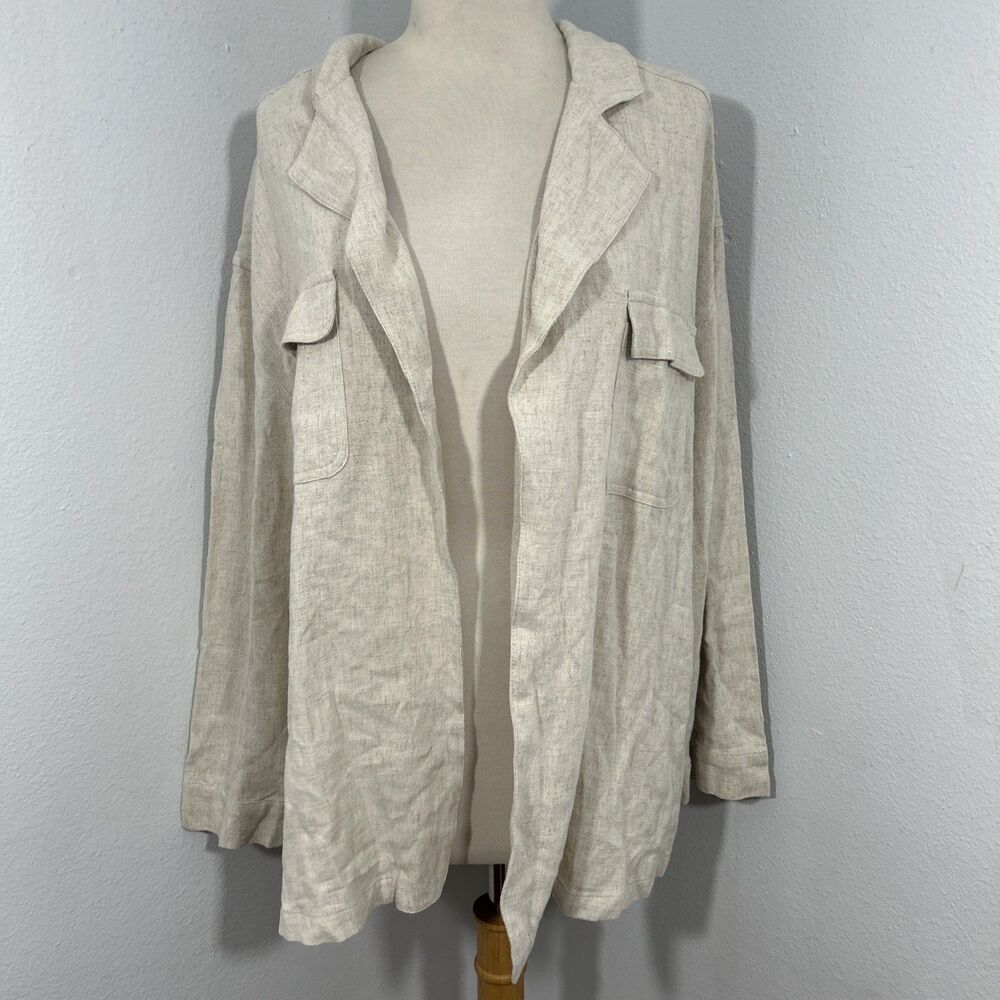 Veveret Jacket Womens‎ M Beige Lightweight Open Front Minimalist Langenlook